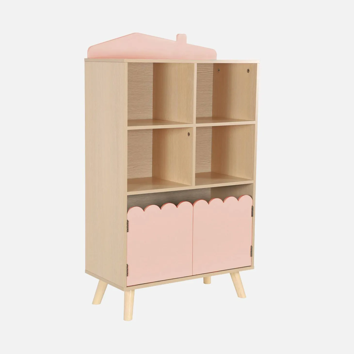 Children's pine wood library 2 doors 4 shelves