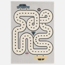 Children's rug with car circuit print in light grey