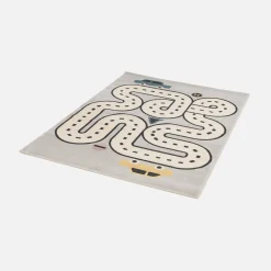 Children's rug with car circuit print in light grey
