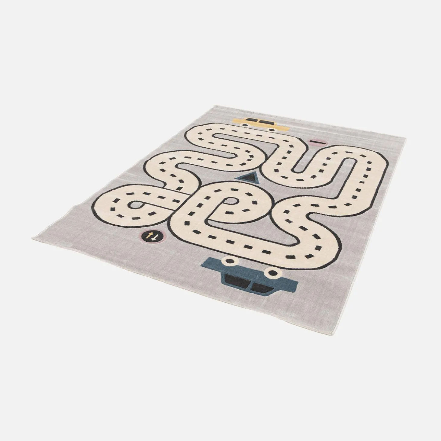 Children's rug with car circuit print in light grey