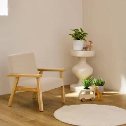 Children's scandi-style armchair, corduroy and rubberwood