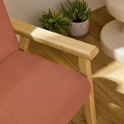 Children's scandi-style armchair, corduroy and rubberwood
