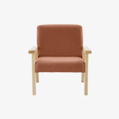 Children's scandi-style armchair in boucle fabric, rubberwood