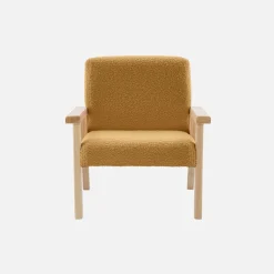 Children's scandi-style armchair in boucle fabric, rubberwood