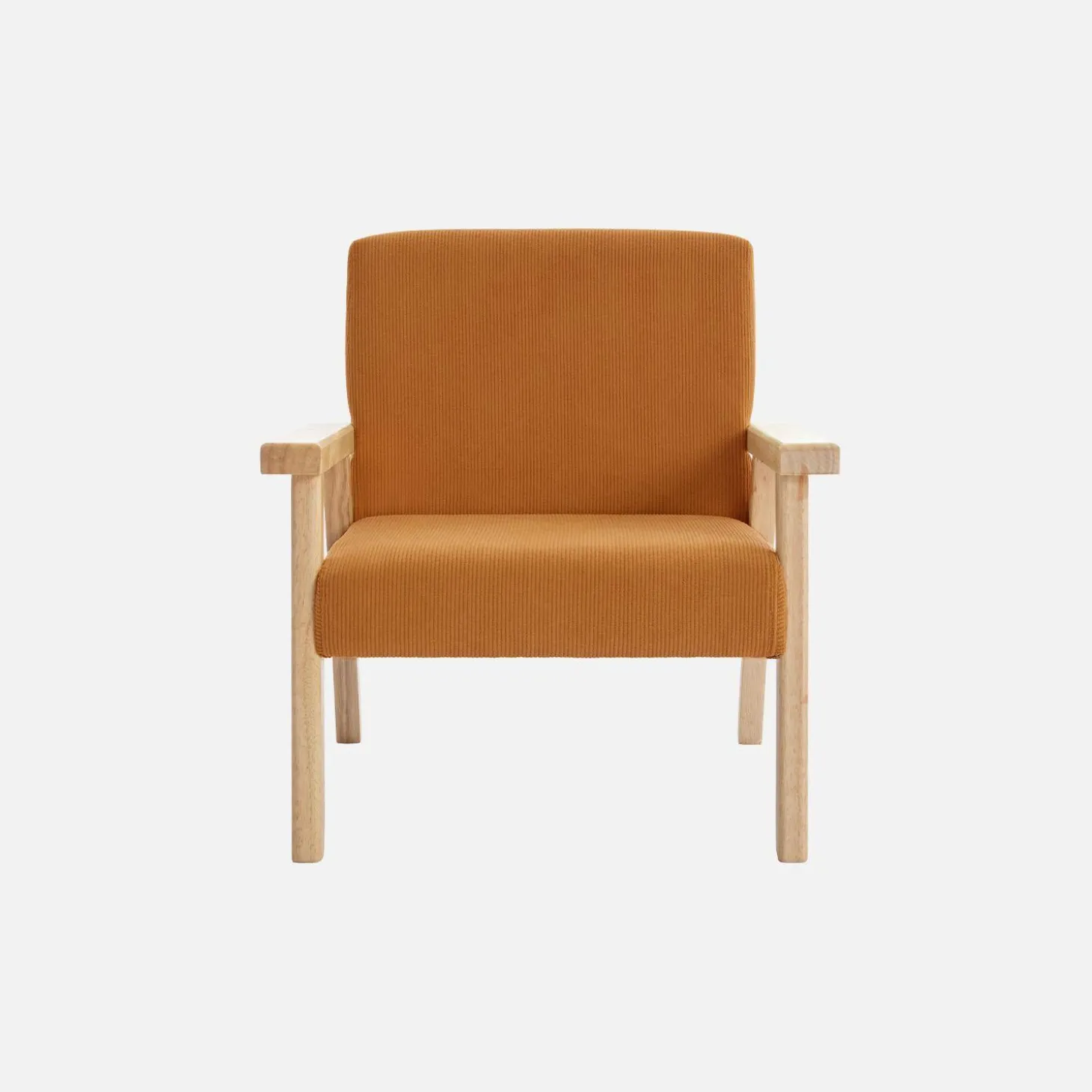 Children's scandi-style armchair, corduroy and rubberwood