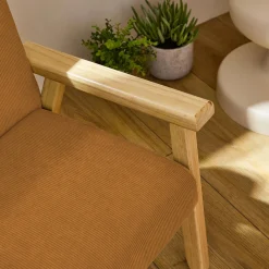 Children's scandi-style armchair, corduroy and rubberwood