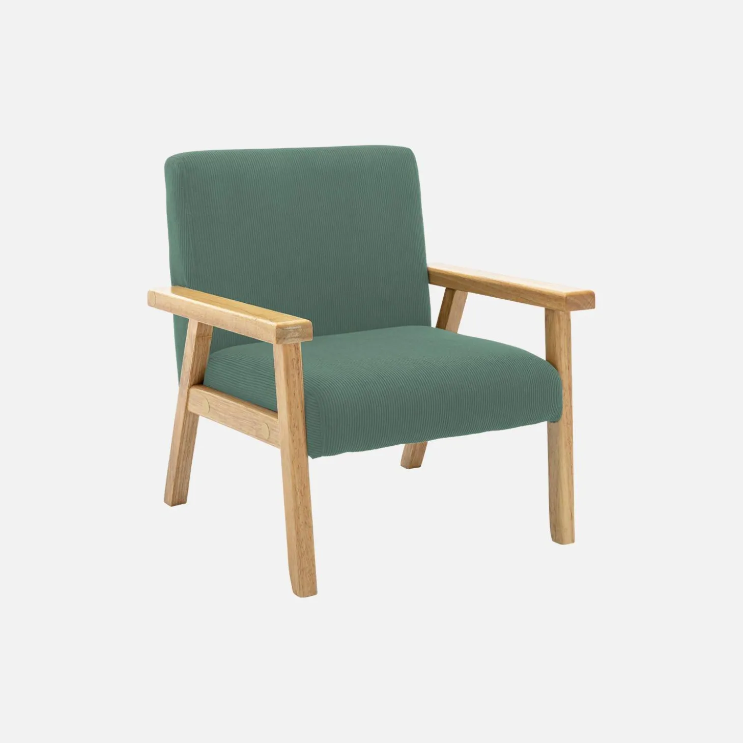 Children's scandi-style armchair, corduroy and rubberwood