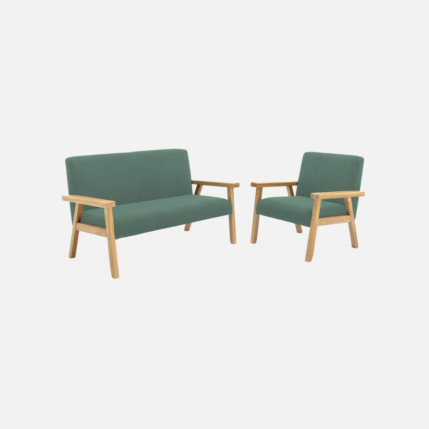 Children's scandi-style armchair, corduroy and rubberwood