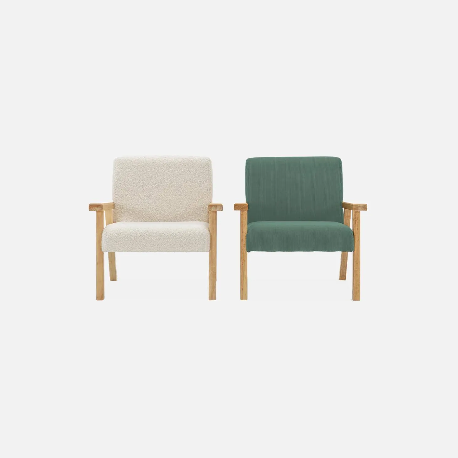Children's scandi-style armchair, corduroy and rubberwood