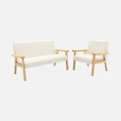 Children's scandi-style armchair in boucle fabric, rubberwood