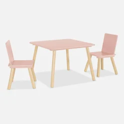 Children's square table with 2 chairs pine legs