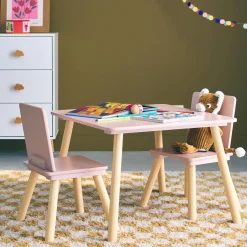 Children's square table with 2 chairs pine legs