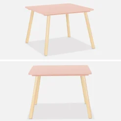 Children's square table with 2 chairs pine legs