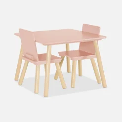 Children's square table with 2 chairs pine legs