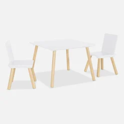 Children's square table with 2 chairs pine legs