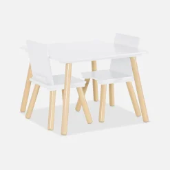 Children's square table with 2 chairs pine legs