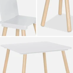Children's square table with 2 chairs pine legs