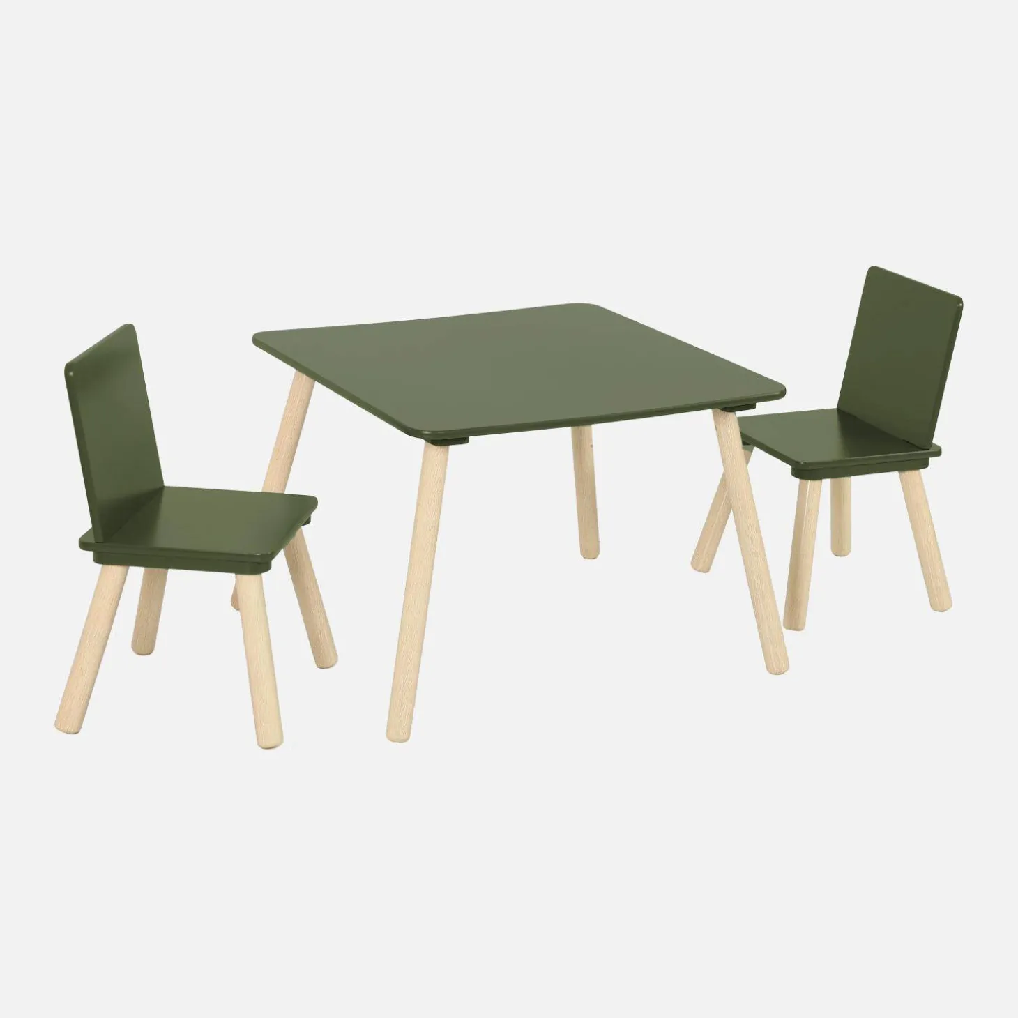 Children's square table with 2 chairs pine legs