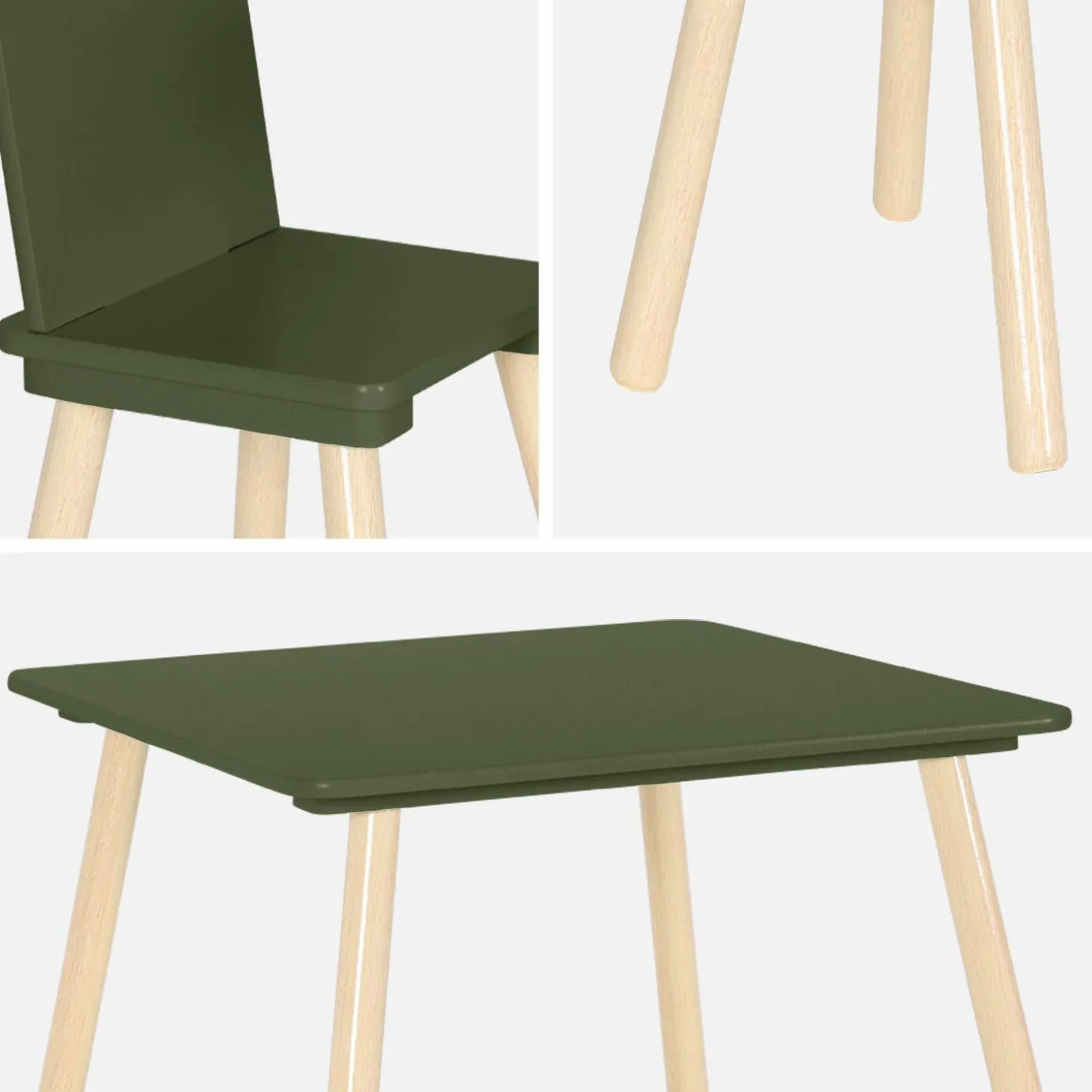 Children's square table with 2 chairs pine legs