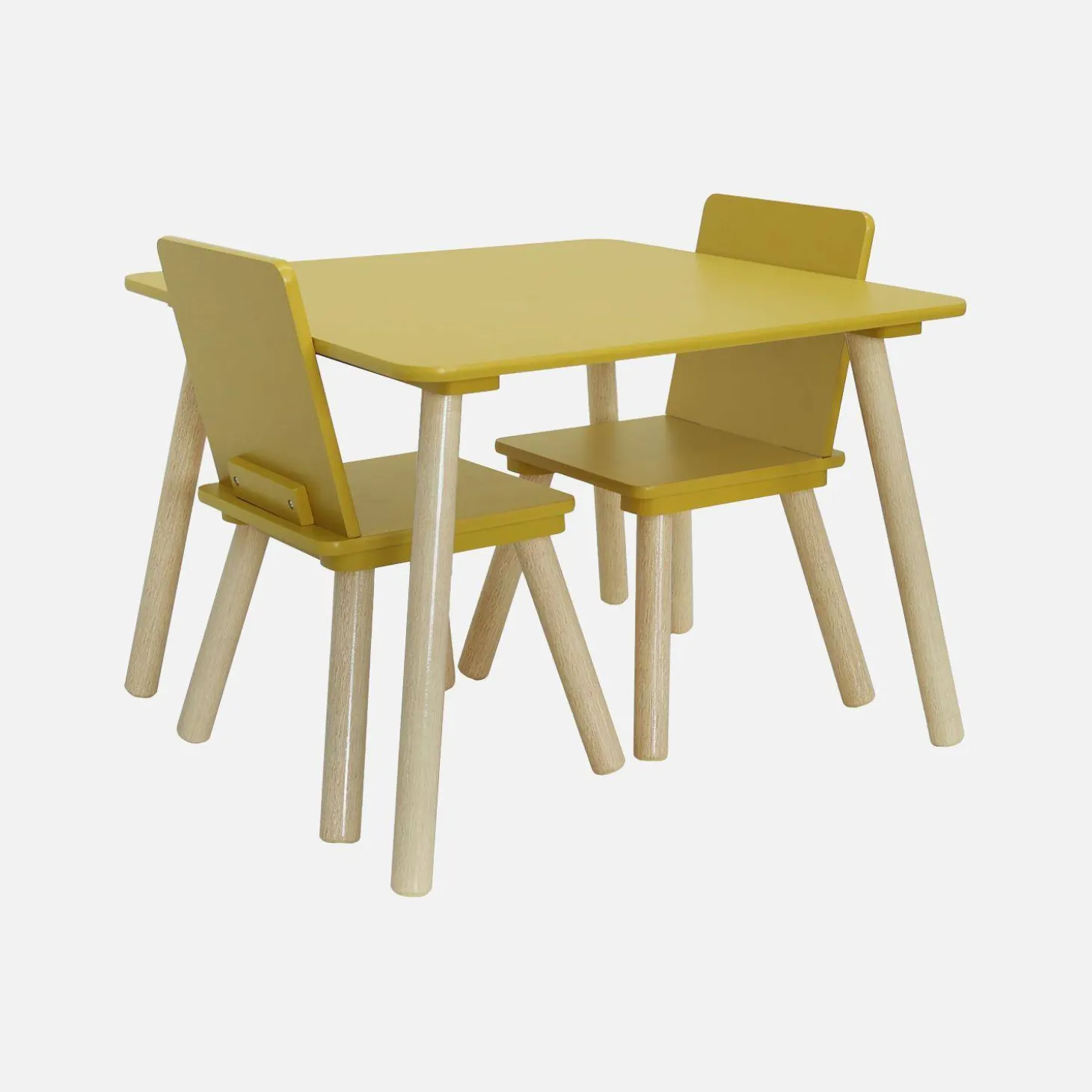 Children's square table with 2 chairs pine legs