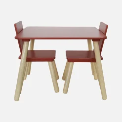 Children's square table with 2 chairs pine legs