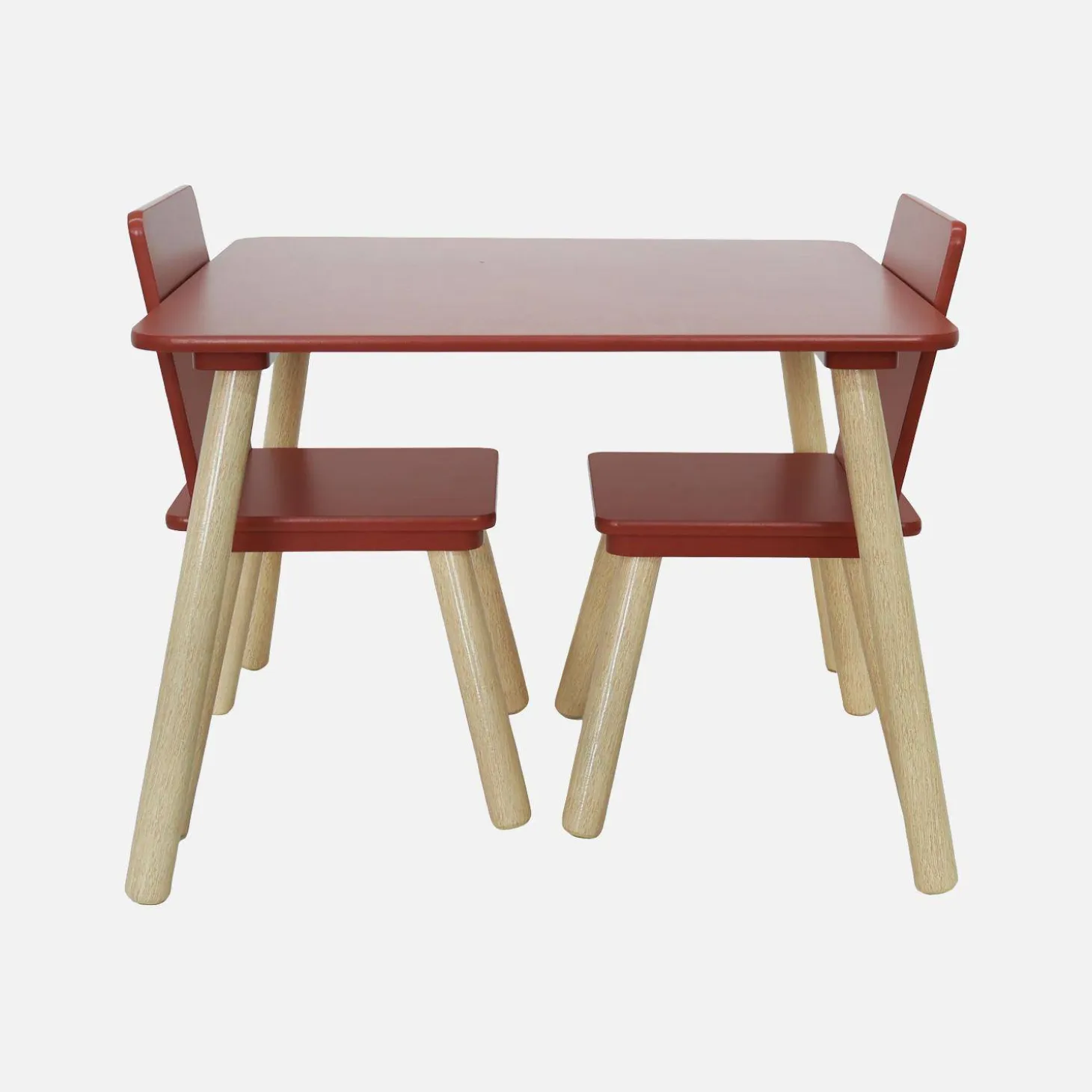 Children's square table with 2 chairs pine legs