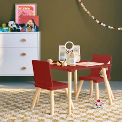 Children's square table with 2 chairs pine legs