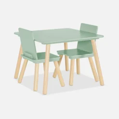Children's square table with 2 chairs pine legs