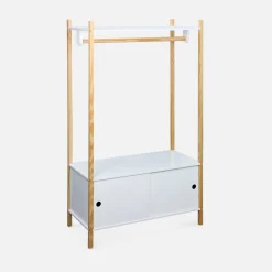 Children's storage unit with clothes rail and two sliding doors
