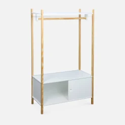 Children's storage unit with clothes rail and two sliding doors