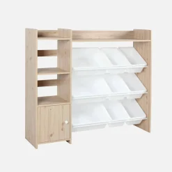 Children's storage unit with 9 storage boxes, 4 shelves, 1 door