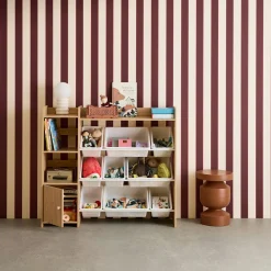 Children's storage unit with 9 storage boxes, 4 shelves, 1 door
