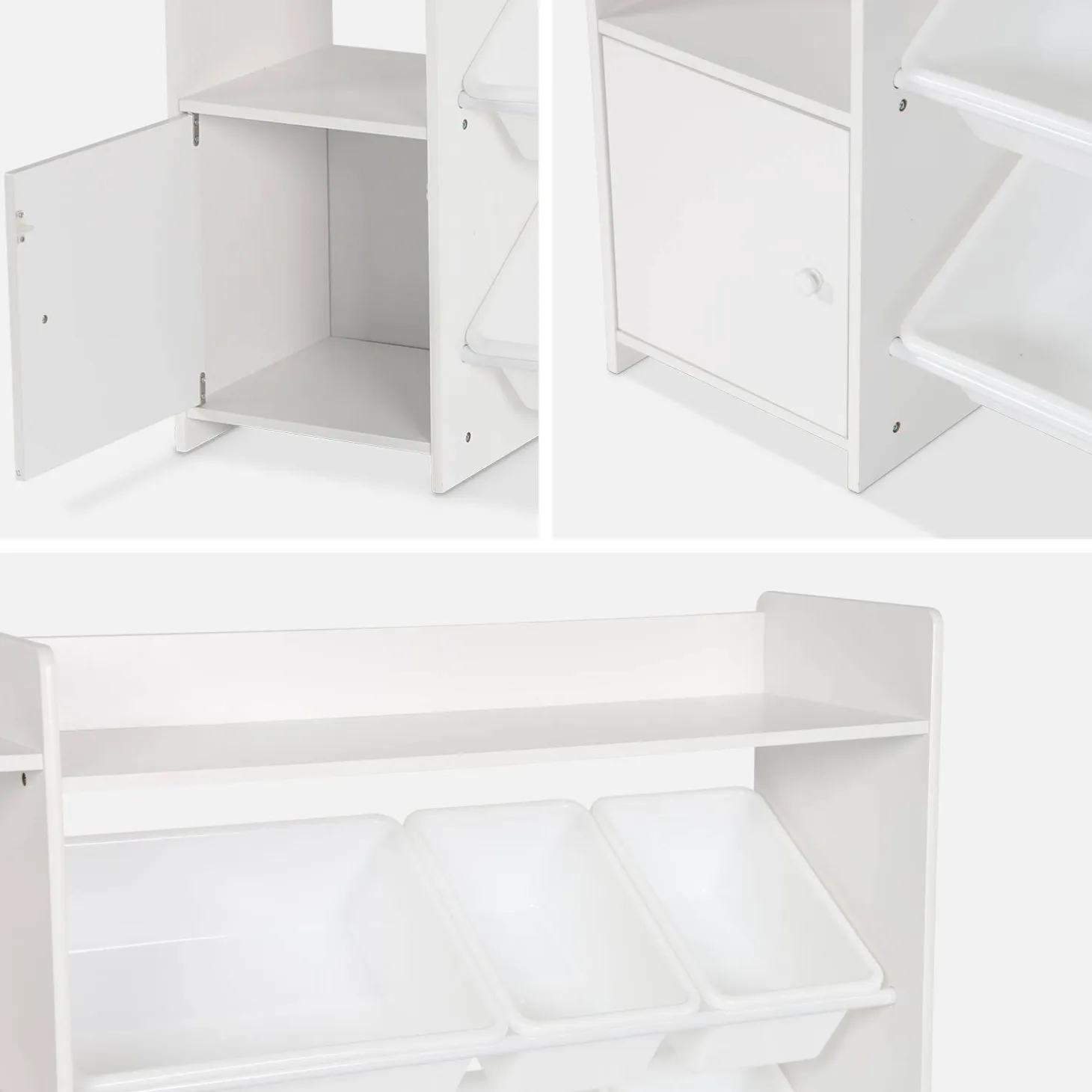 Children's storage unit with 9 storage boxes, 4 shelves, 1 door