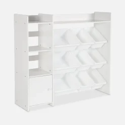 Children's storage unit with 9 storage boxes, 4 shelves, 1 door
