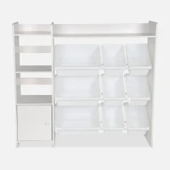 Children's storage unit with 9 storage boxes, 4 shelves, 1 door