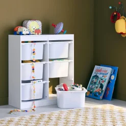 Children's storage unit with 6 storage bins