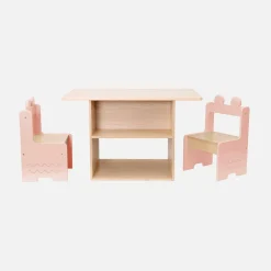 Children's table and 2 chairs with shelves