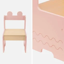 Children's table and 2 chairs with shelves