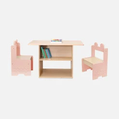 Children's table and 2 chairs with shelves