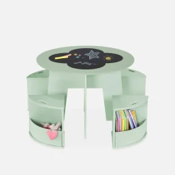 Children's table with slate and 4 chairs with storage
