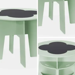 Children's table with slate and 4 chairs with storage