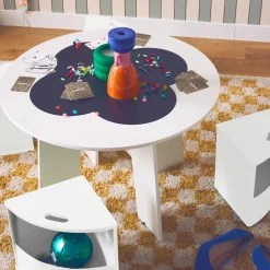 Children's table with slate and 4 chairs with storage