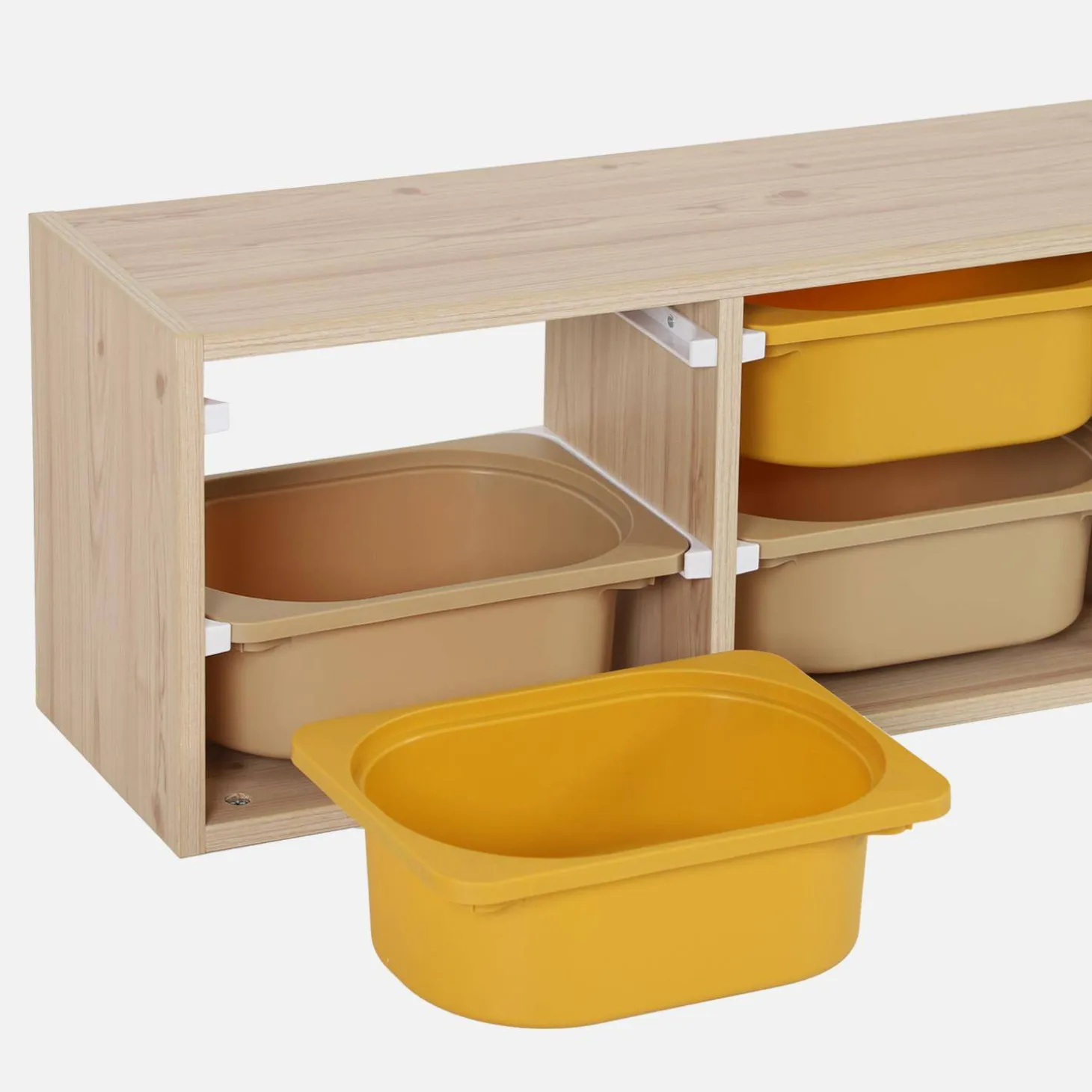 Children storage unit with 6 colourful bins, Natural