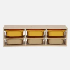 Children storage unit with 6 colourful bins, Natural