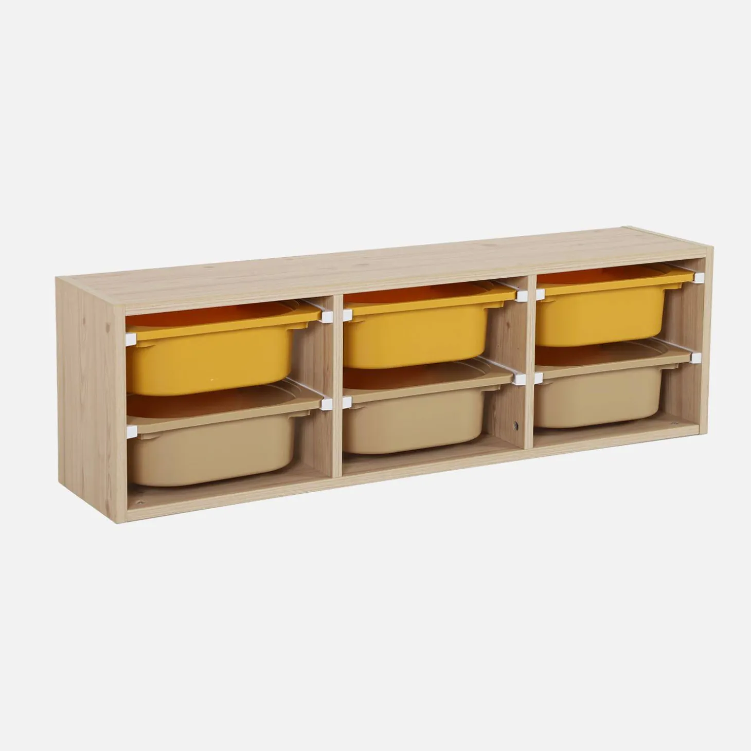 Children storage unit with 6 colourful bins, Natural