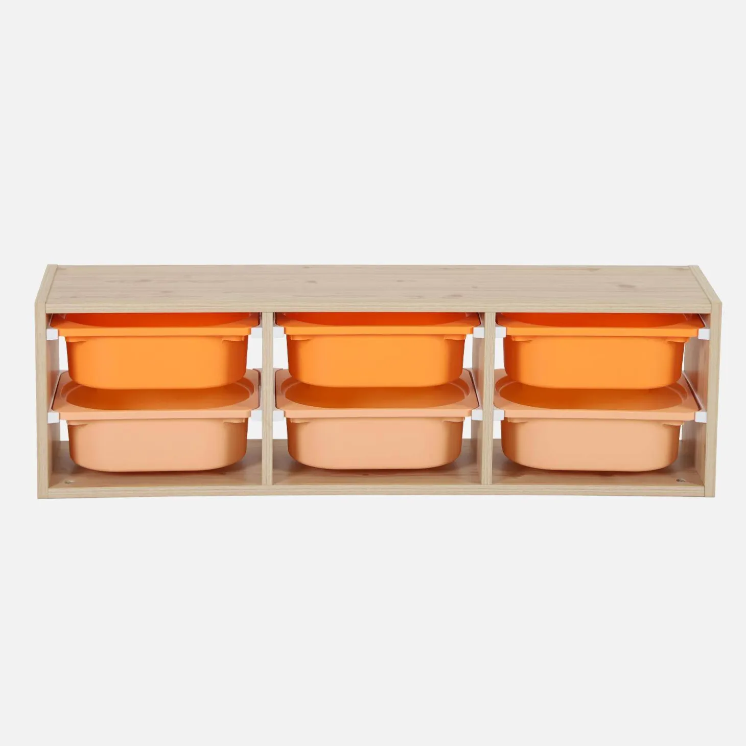 Children storage unit with 6 colourful bins, Natural