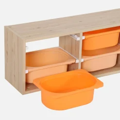 Children storage unit with 6 colourful bins, Natural