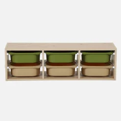 Children storage unit with 6 colourful bins, Natural