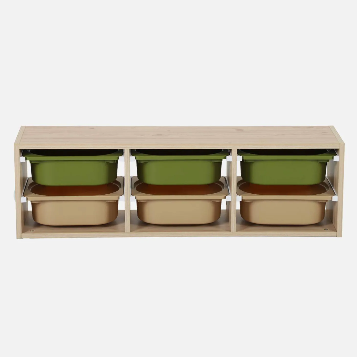 Children storage unit with 6 colourful bins, Natural
