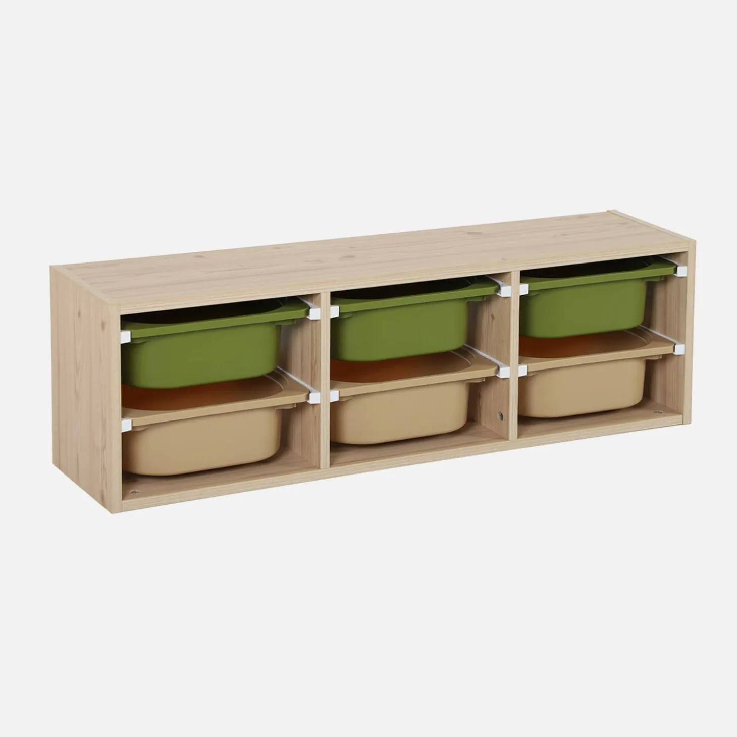 Children storage unit with 6 colourful bins, Natural